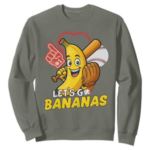 Funny Baseball Sweatshirt Lets Go Bananas Fruit Sports Lover Gift TS12 Military Green Print Your Wear