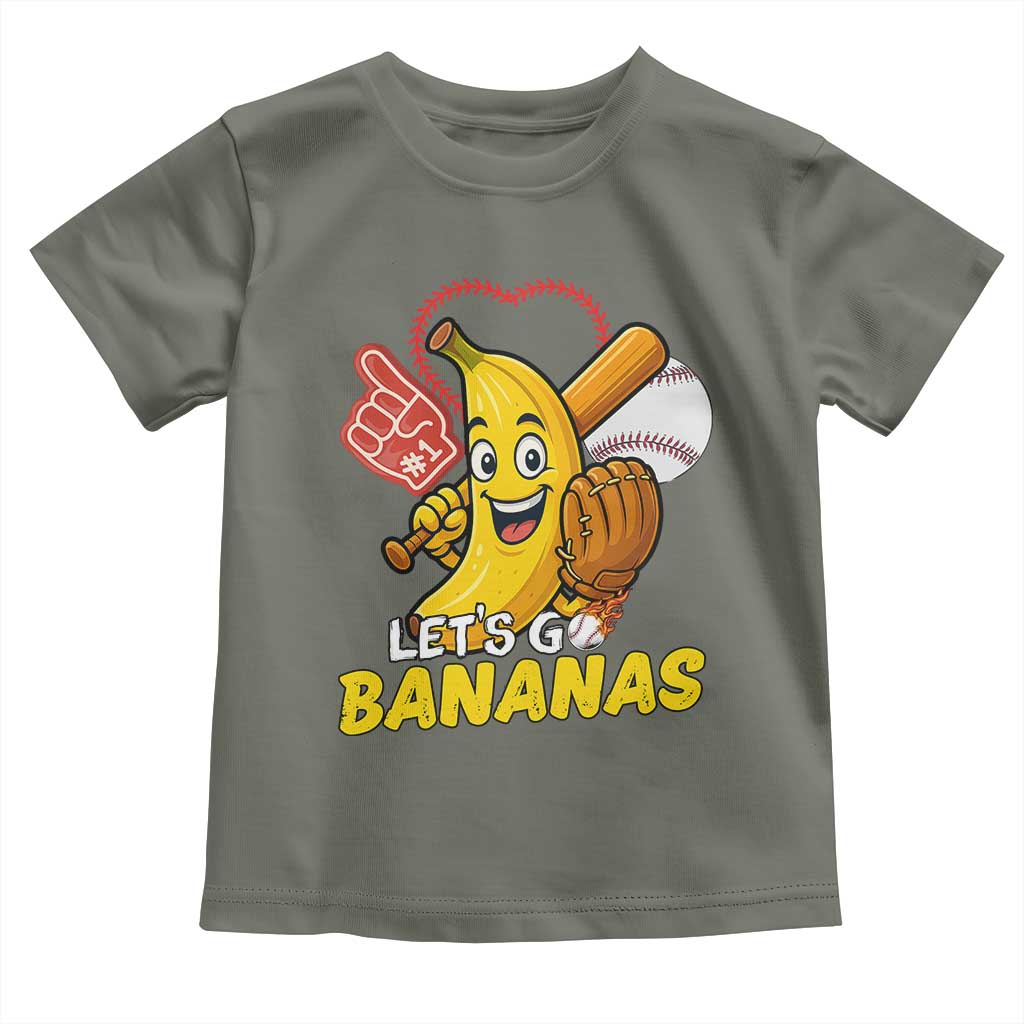 Funny Baseball Toddler T Shirt Lets Go Bananas Fruit Sports Lover Gift TS12 Military Green Print Your Wear