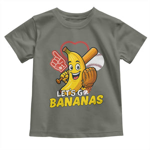 Funny Baseball Toddler T Shirt Lets Go Bananas Fruit Sports Lover Gift TS12 Military Green Print Your Wear