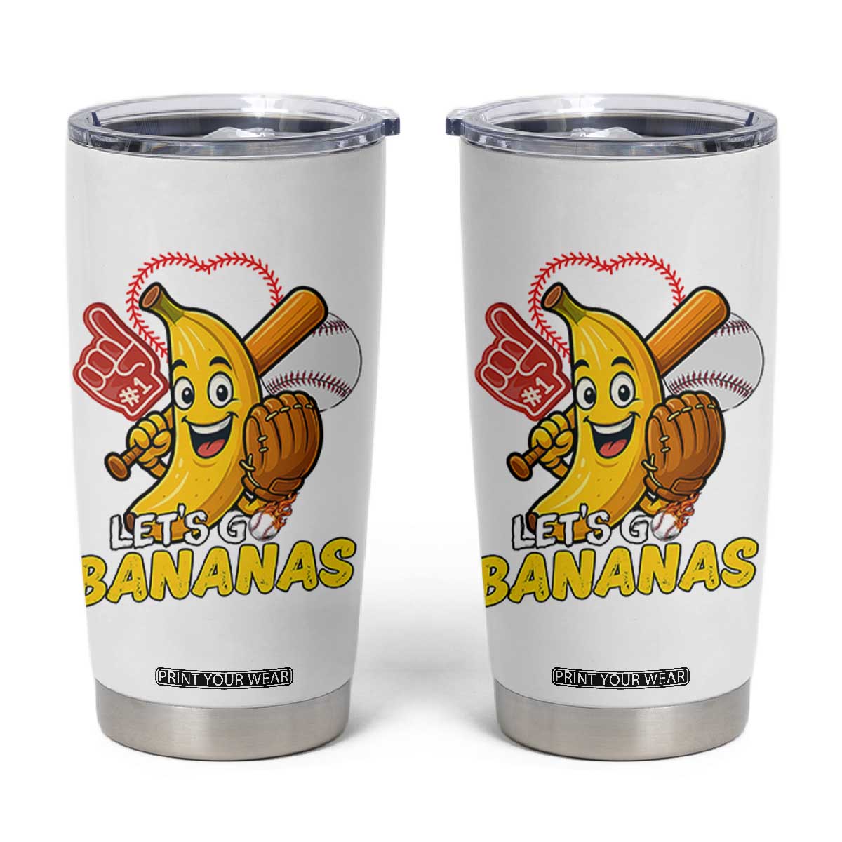 Funny Baseball Tumbler Cup Lets Go Bananas Fruit Sports Lover Gift TS12 White Print Your Wear