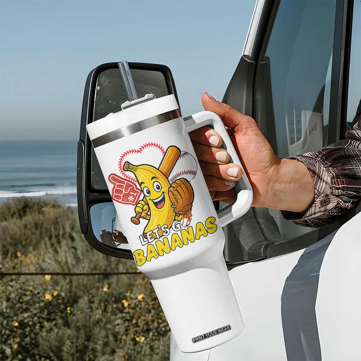 Funny Baseball Tumbler With Handle Lets Go Bananas Fruit Sports Lover Gift TS12 Print Your Wear