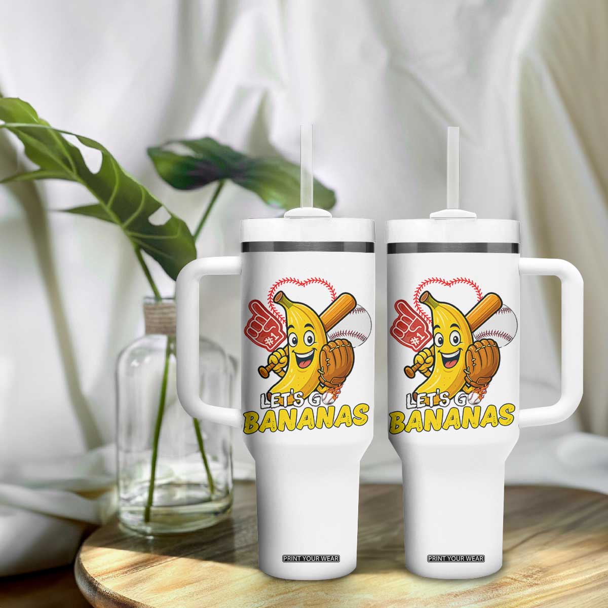 Funny Baseball Tumbler With Handle Lets Go Bananas Fruit Sports Lover Gift TS12 Print Your Wear
