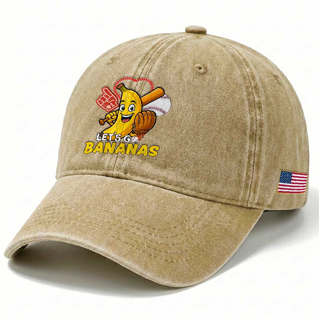 Funny Baseball Washed Cotton Baseball Cap Lets Go Bananas Fruit Sports Lover Gift TS12 Print Your Wear