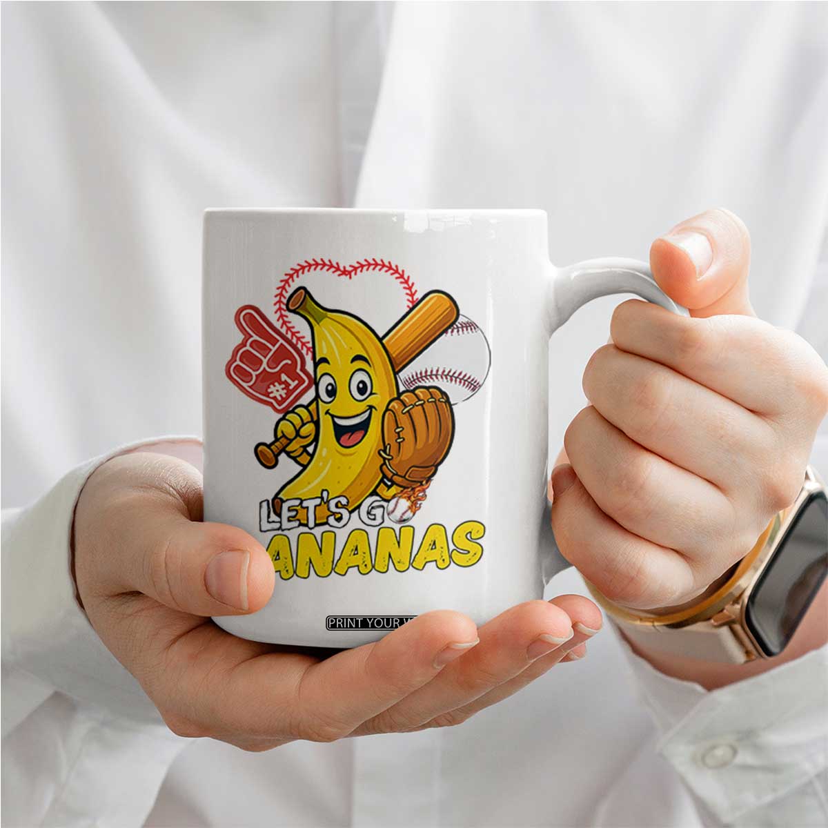 Funny Baseball Coffee Mug Lets Go Bananas Fruit Sports Lover Gift TS12 Print Your Wear