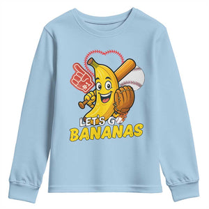 Funny Baseball Youth Sweatshirt Lets Go Bananas Fruit Sports Lover Gift TS12 Light Blue Print Your Wear