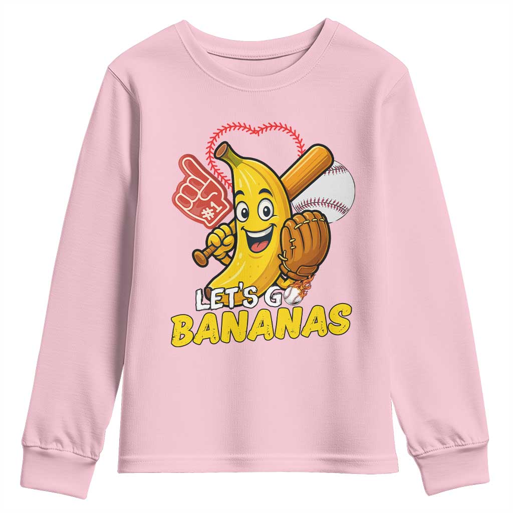 Funny Baseball Youth Sweatshirt Lets Go Bananas Fruit Sports Lover Gift TS12 Light Pink Print Your Wear