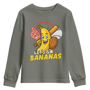 Funny Baseball Youth Sweatshirt Lets Go Bananas Fruit Sports Lover Gift TS12 Military Green Print Your Wear