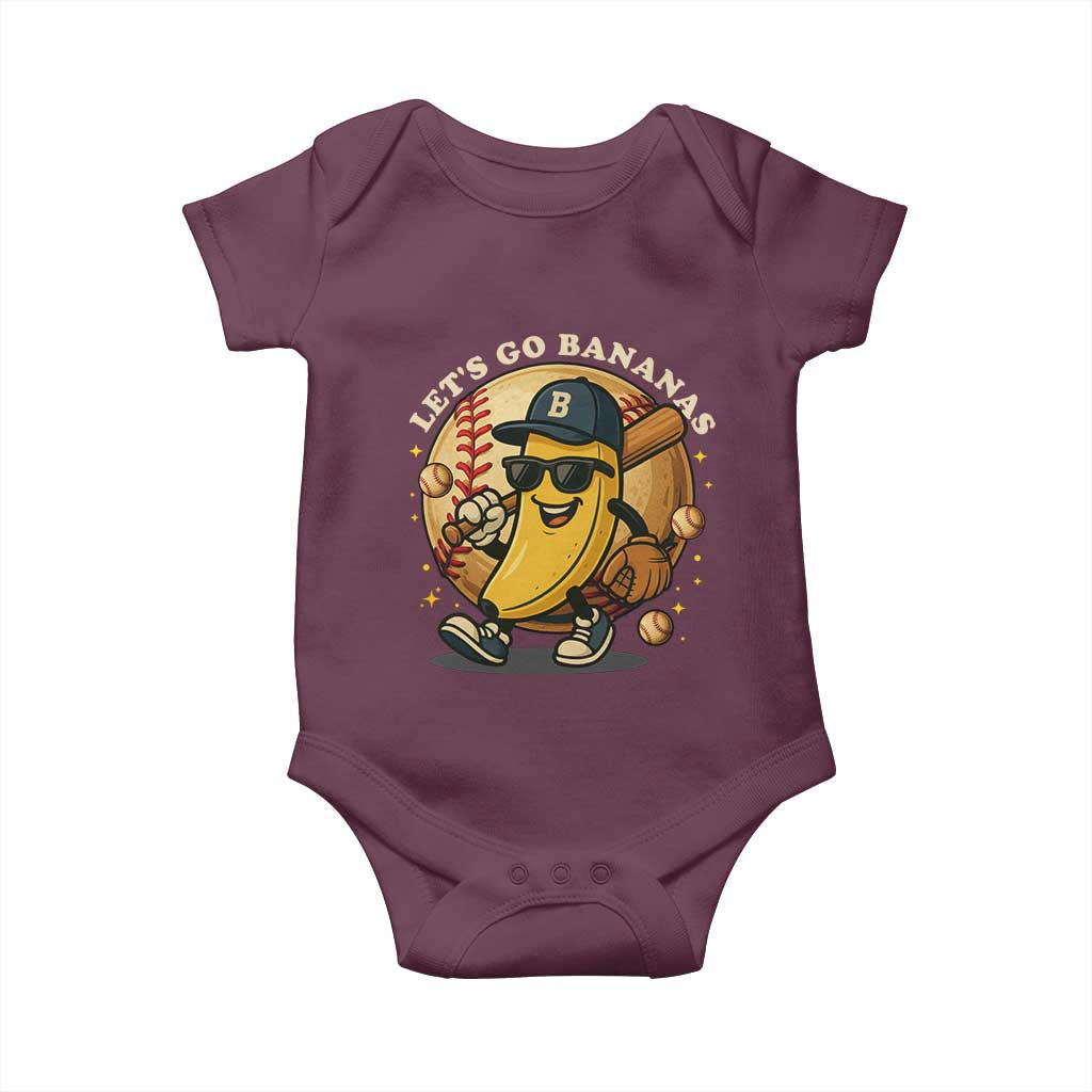 Funny Banana Baseball Baby Onesie Sports Humor Banana Baseball TS12 Maroon Print Your Wear