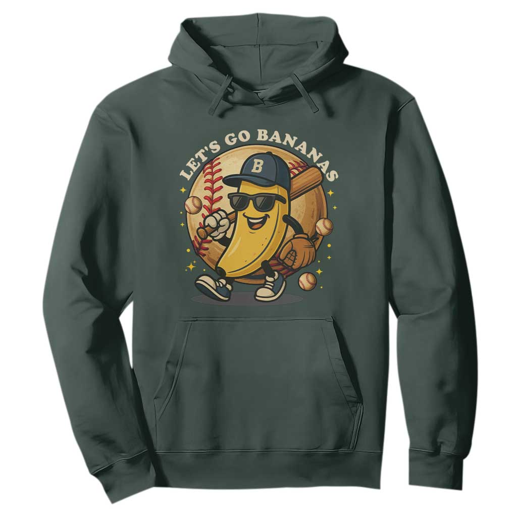 Funny Banana Baseball Hoodie Sports Humor Banana Baseball TS12 Dark Forest Green Print Your Wear