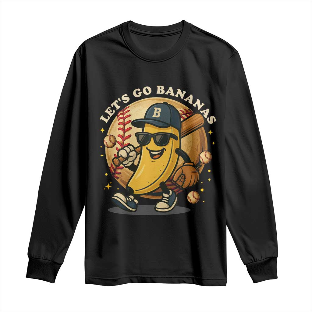 Funny Banana Baseball Long Sleeve Shirt Sports Humor Banana Baseball TS12 Black Print Your Wear