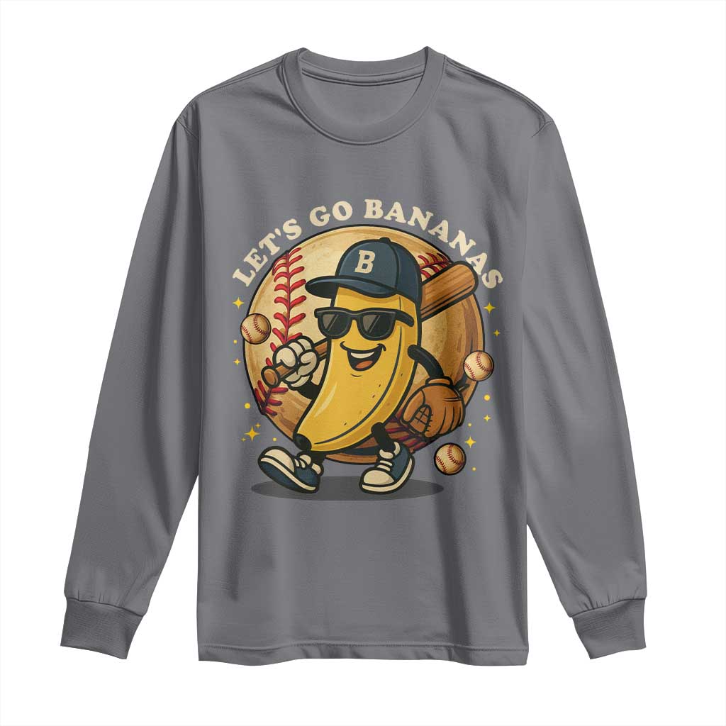 Funny Banana Baseball Long Sleeve Shirt Sports Humor Banana Baseball TS12 Charcoal Print Your Wear