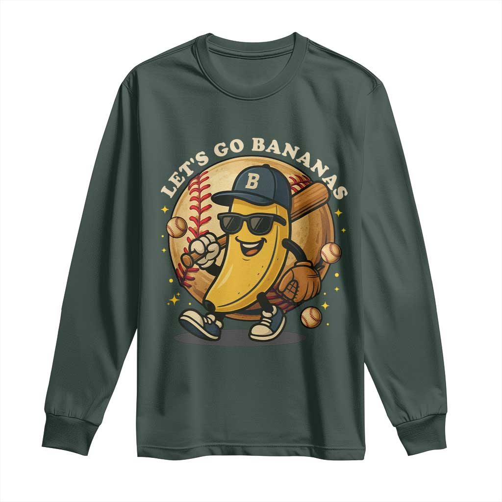 Funny Banana Baseball Long Sleeve Shirt Sports Humor Banana Baseball TS12 Dark Forest Green Print Your Wear