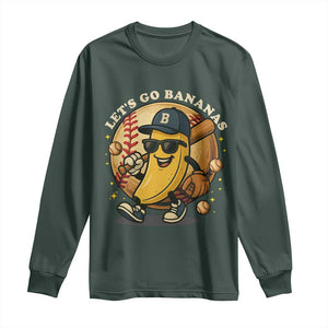 Funny Banana Baseball Long Sleeve Shirt Sports Humor Banana Baseball TS12 Dark Forest Green Print Your Wear
