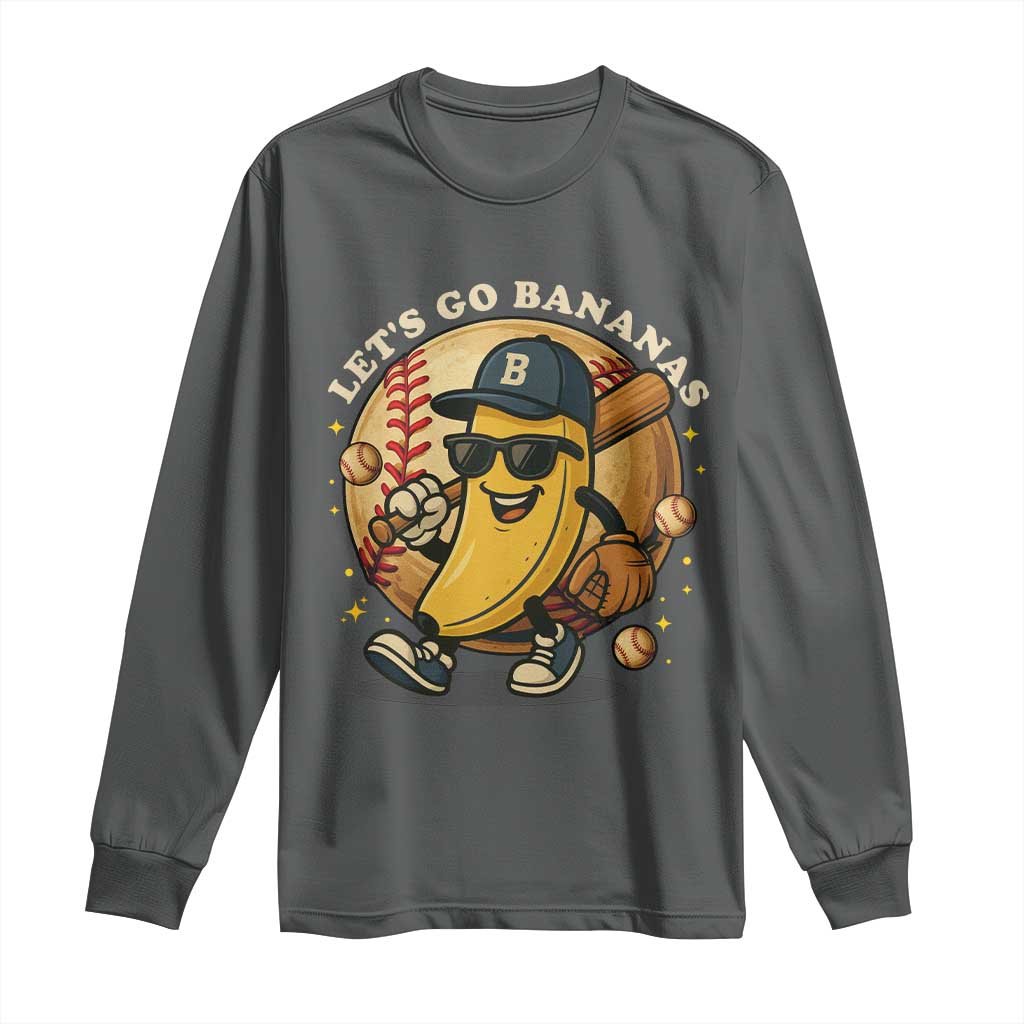 Funny Banana Baseball Long Sleeve Shirt Sports Humor Banana Baseball TS12 Dark Heather Print Your Wear