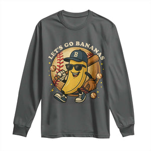 Funny Banana Baseball Long Sleeve Shirt Sports Humor Banana Baseball TS12 Dark Heather Print Your Wear