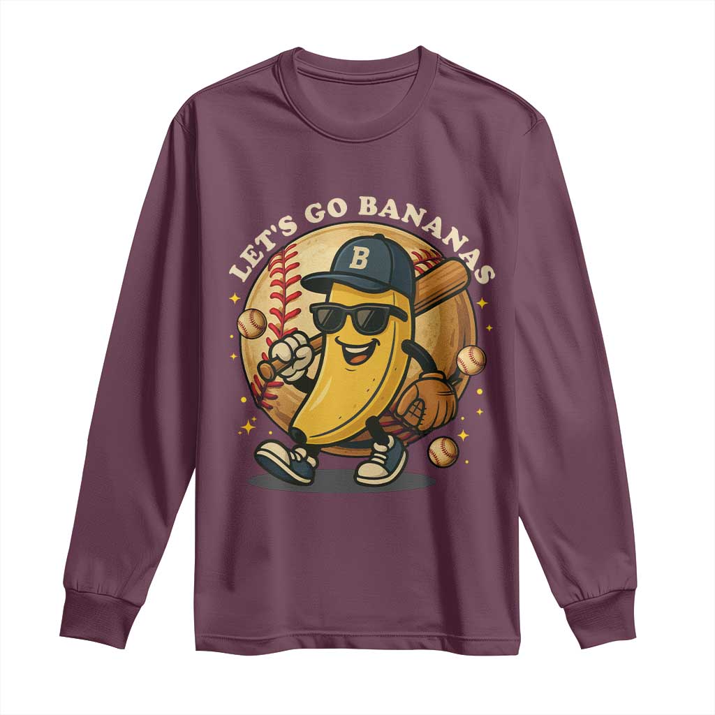 Funny Banana Baseball Long Sleeve Shirt Sports Humor Banana Baseball TS12 Maroon Print Your Wear