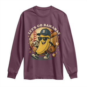 Funny Banana Baseball Long Sleeve Shirt Sports Humor Banana Baseball TS12 Maroon Print Your Wear