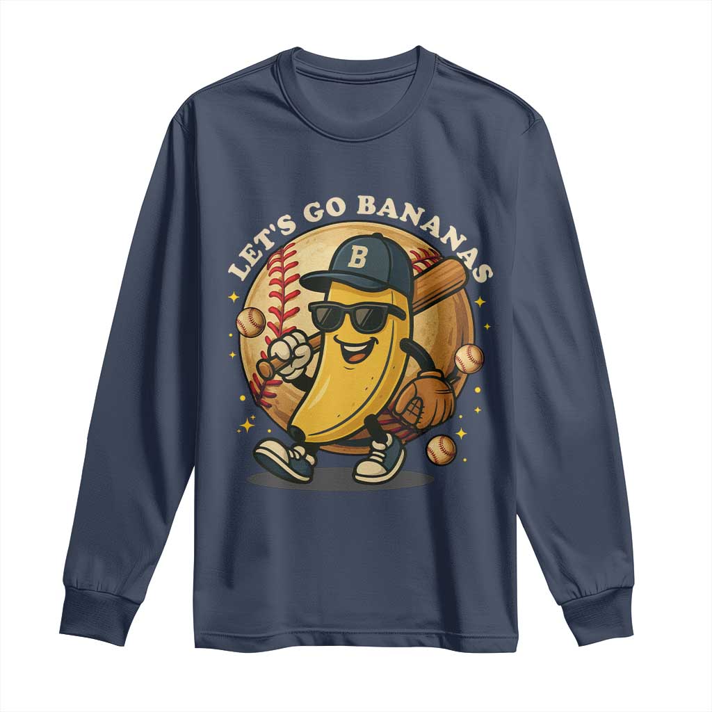 Funny Banana Baseball Long Sleeve Shirt Sports Humor Banana Baseball TS12 Navy Print Your Wear