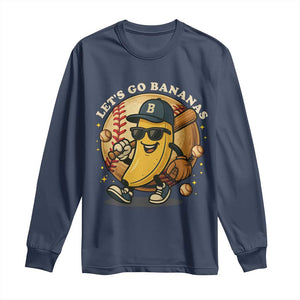 Funny Banana Baseball Long Sleeve Shirt Sports Humor Banana Baseball TS12 Navy Print Your Wear