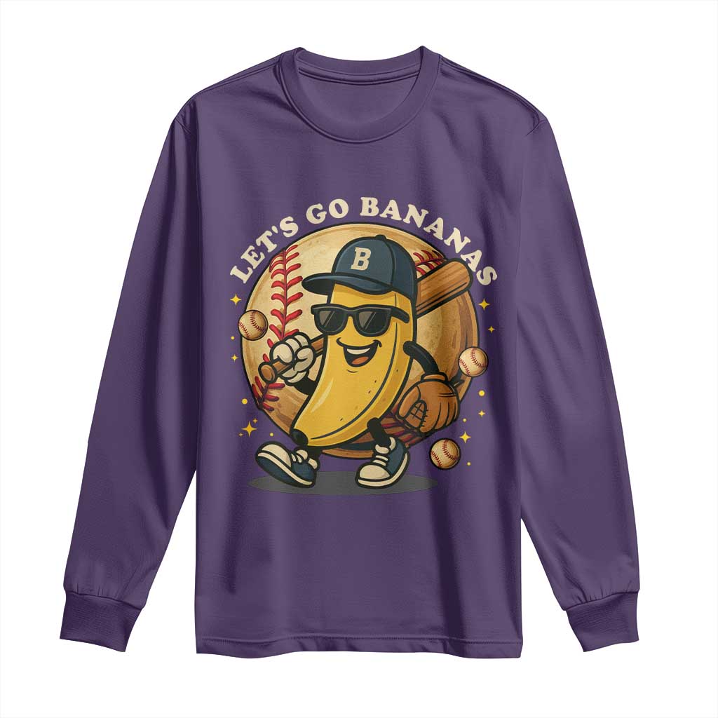 Funny Banana Baseball Long Sleeve Shirt Sports Humor Banana Baseball TS12 Purple Print Your Wear