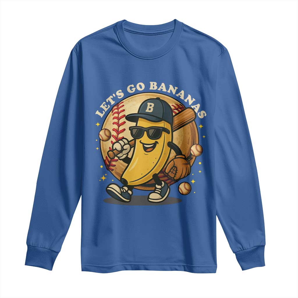 Funny Banana Baseball Long Sleeve Shirt Sports Humor Banana Baseball TS12 Royal Blue Print Your Wear