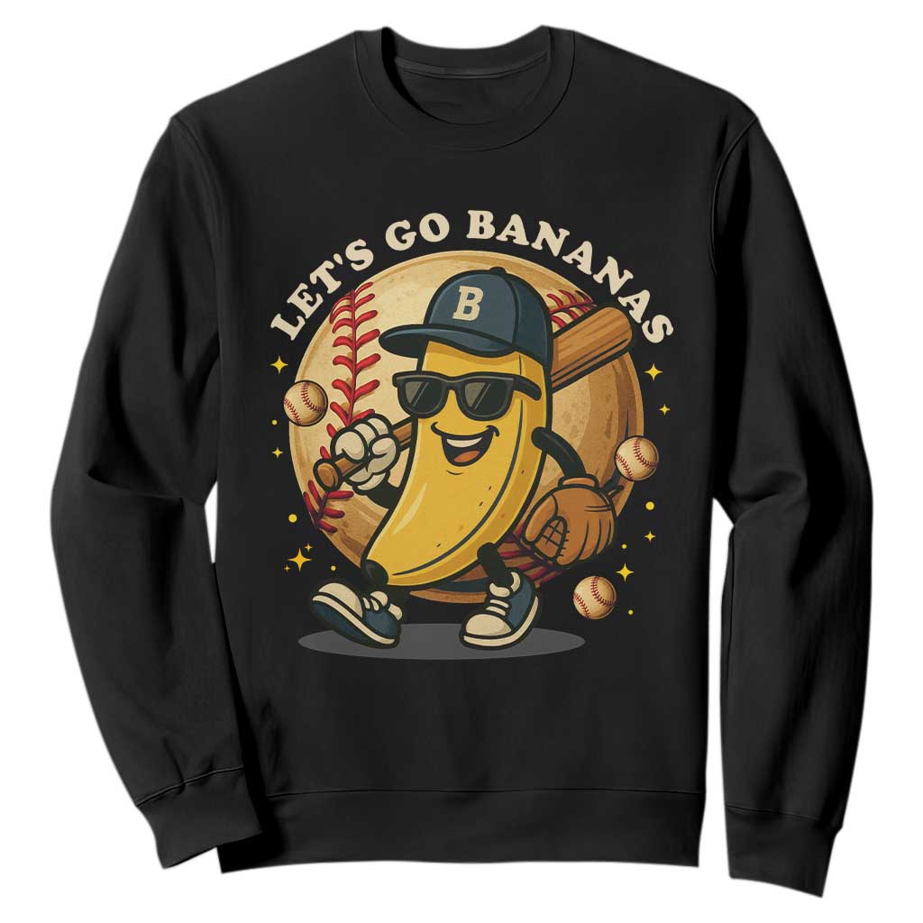 Funny Banana Baseball Sweatshirt Sports Humor Banana Baseball TS12 Black Print Your Wear