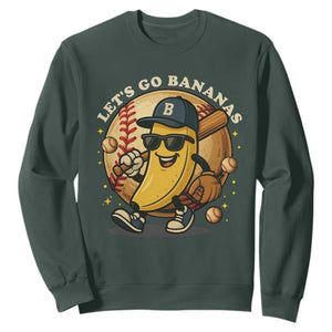 Funny Banana Baseball Sweatshirt Sports Humor Banana Baseball TS12 Dark Forest Green Print Your Wear