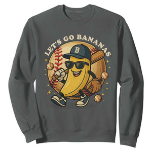 Funny Banana Baseball Sweatshirt Sports Humor Banana Baseball TS12 Dark Heather Print Your Wear