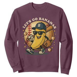 Funny Banana Baseball Sweatshirt Sports Humor Banana Baseball TS12 Maroon Print Your Wear