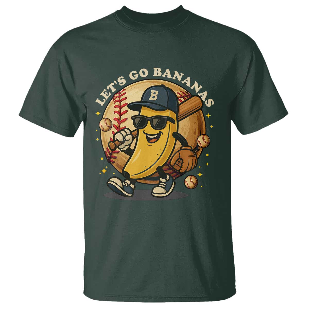 Funny Banana Baseball T Shirt Sports Humor Banana Baseball TS12 Dark Forest Green Print Your Wear
