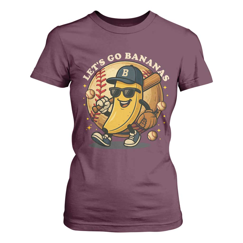 Funny Banana Baseball T Shirt For Women Sports Humor Banana Baseball TS12 Maroon Print Your Wear