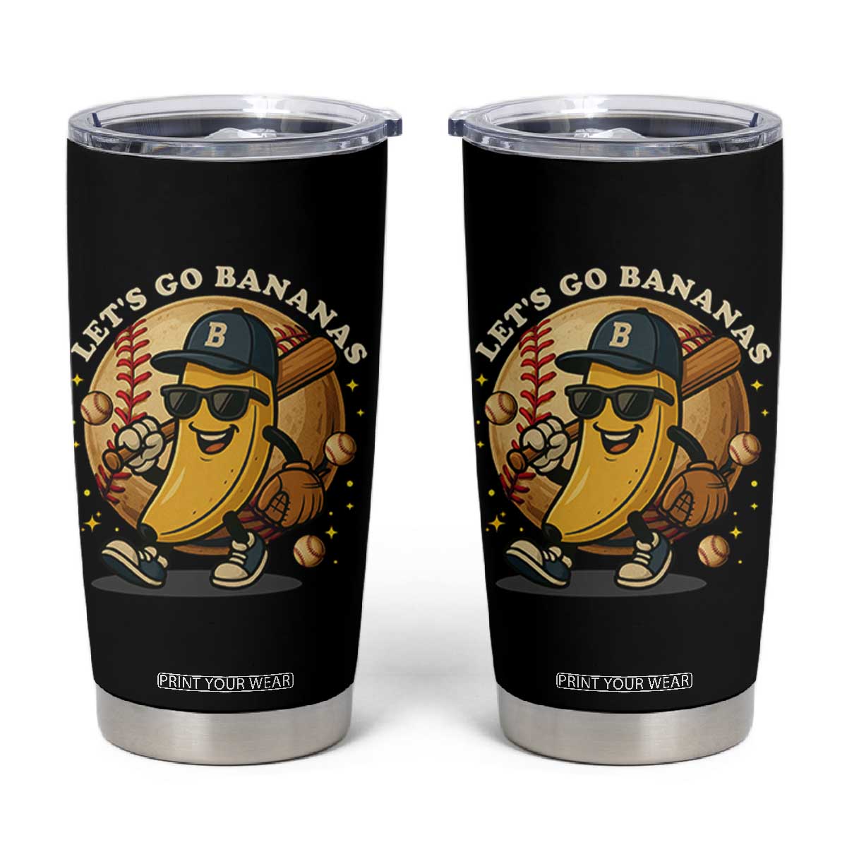 Funny Banana Baseball Tumbler Cup Sports Humor Banana Baseball TS12 Black Print Your Wear