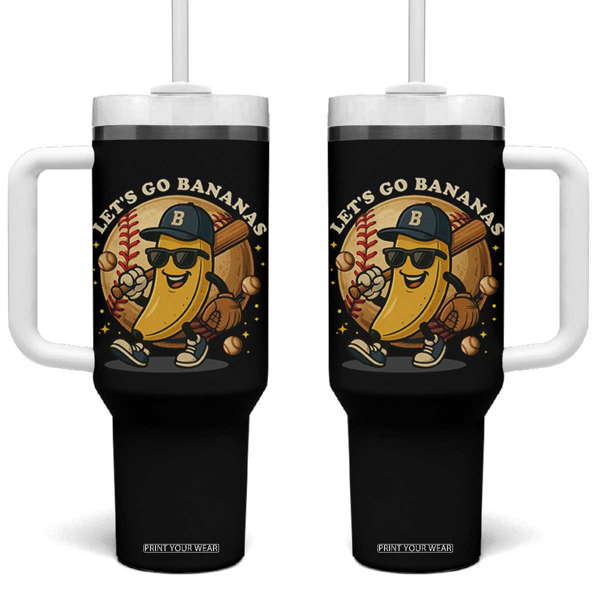 Funny Banana Baseball Tumbler With Handle Sports Humor Banana Baseball TS12 One Size: 40 oz Black Print Your Wear