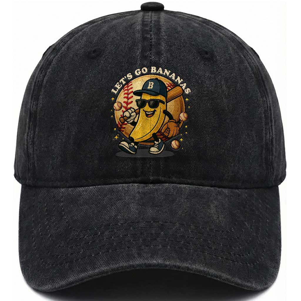 Funny Banana Baseball Washed Cotton Baseball Cap Sports Humor Banana Baseball TS12 Washed Cap Universal Fit Black Print Your Wear