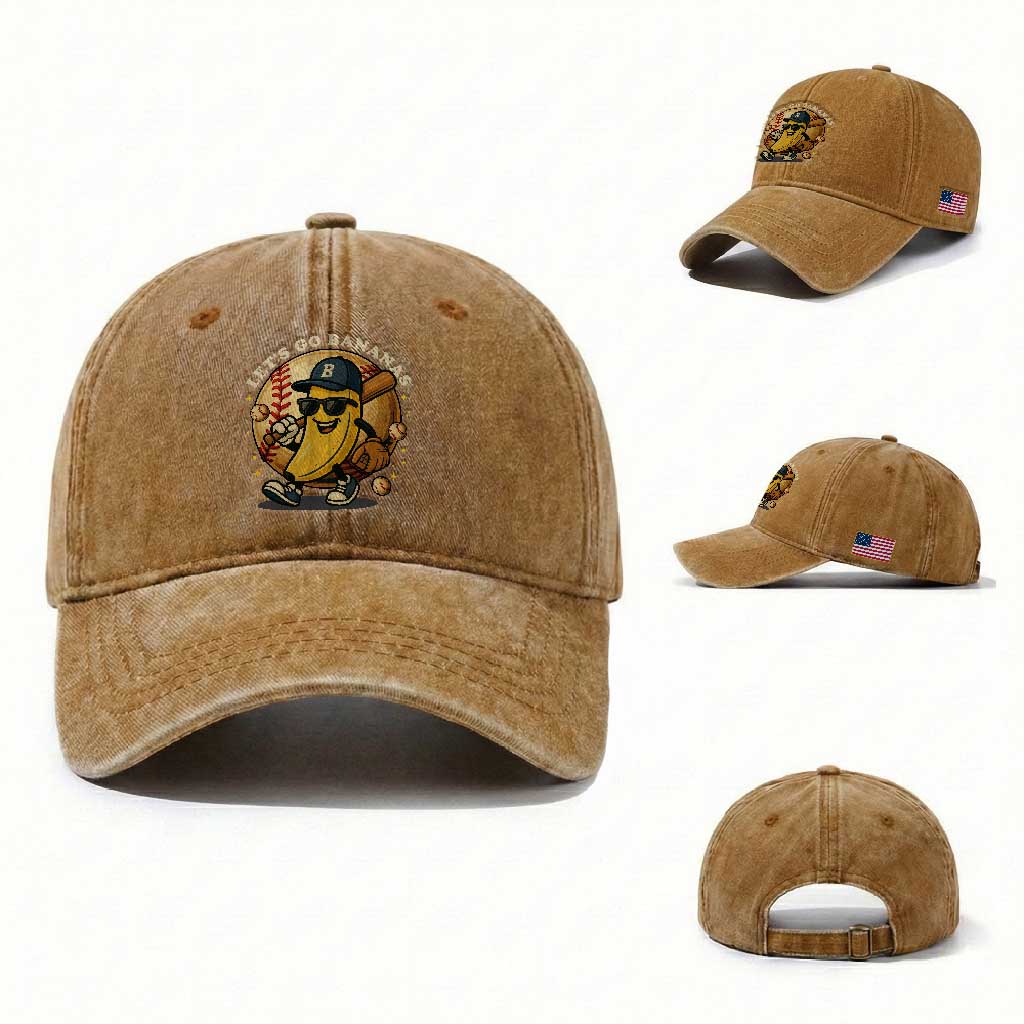 Funny Banana Baseball Washed Cotton Baseball Cap Sports Humor Banana Baseball TS12 Washed Cap Universal Fit Yellow Ochre Print Your Wear