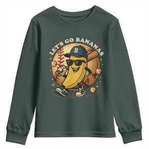 Funny Banana Baseball Youth Sweatshirt Sports Humor Banana Baseball TS12 Dark Forest Green Print Your Wear