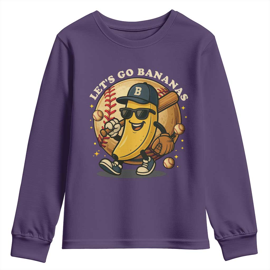 Funny Banana Baseball Youth Sweatshirt Sports Humor Banana Baseball TS12 Purple Print Your Wear