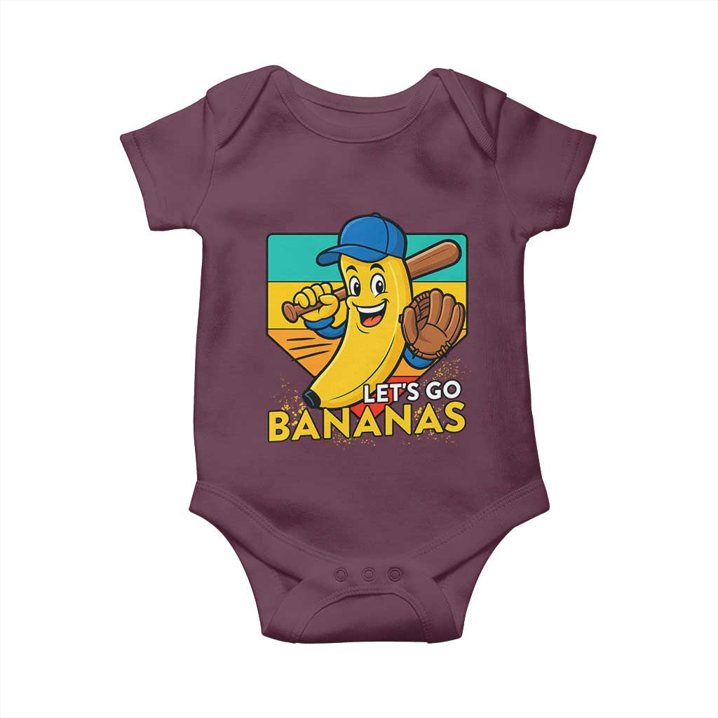 Lets Go Bananas Baby Onesie Funny Banana Baseball Fruit Sports Gift TS12 Maroon Print Your Wear