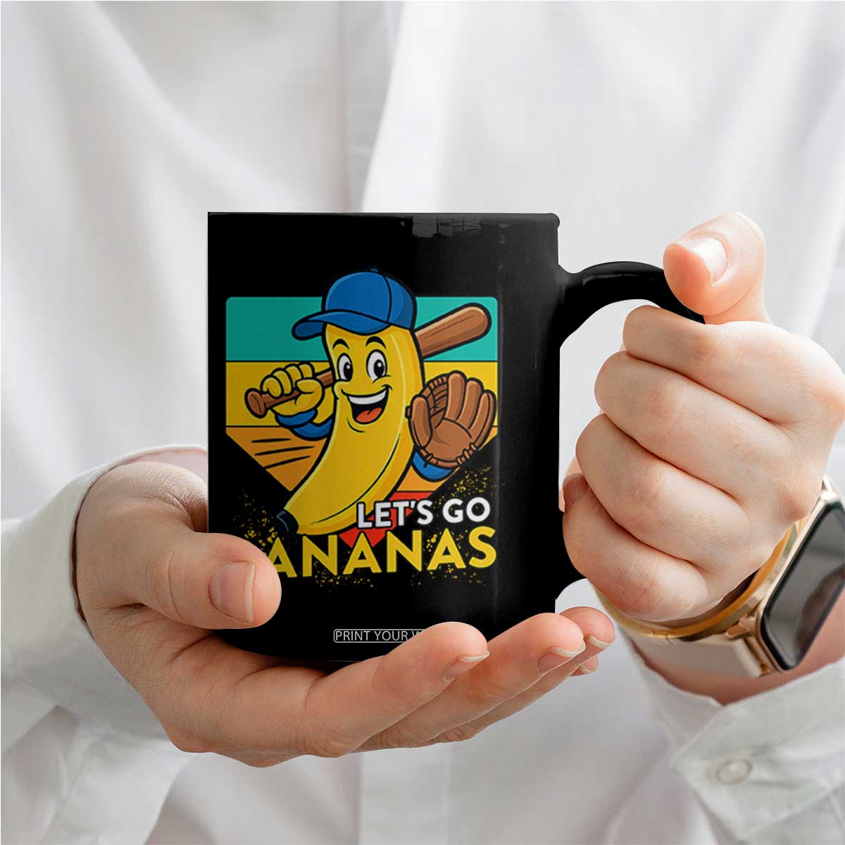 Lets Go Bananas Coffee Mug Funny Banana Baseball Fruit Sports Gift TS12 Print Your Wear