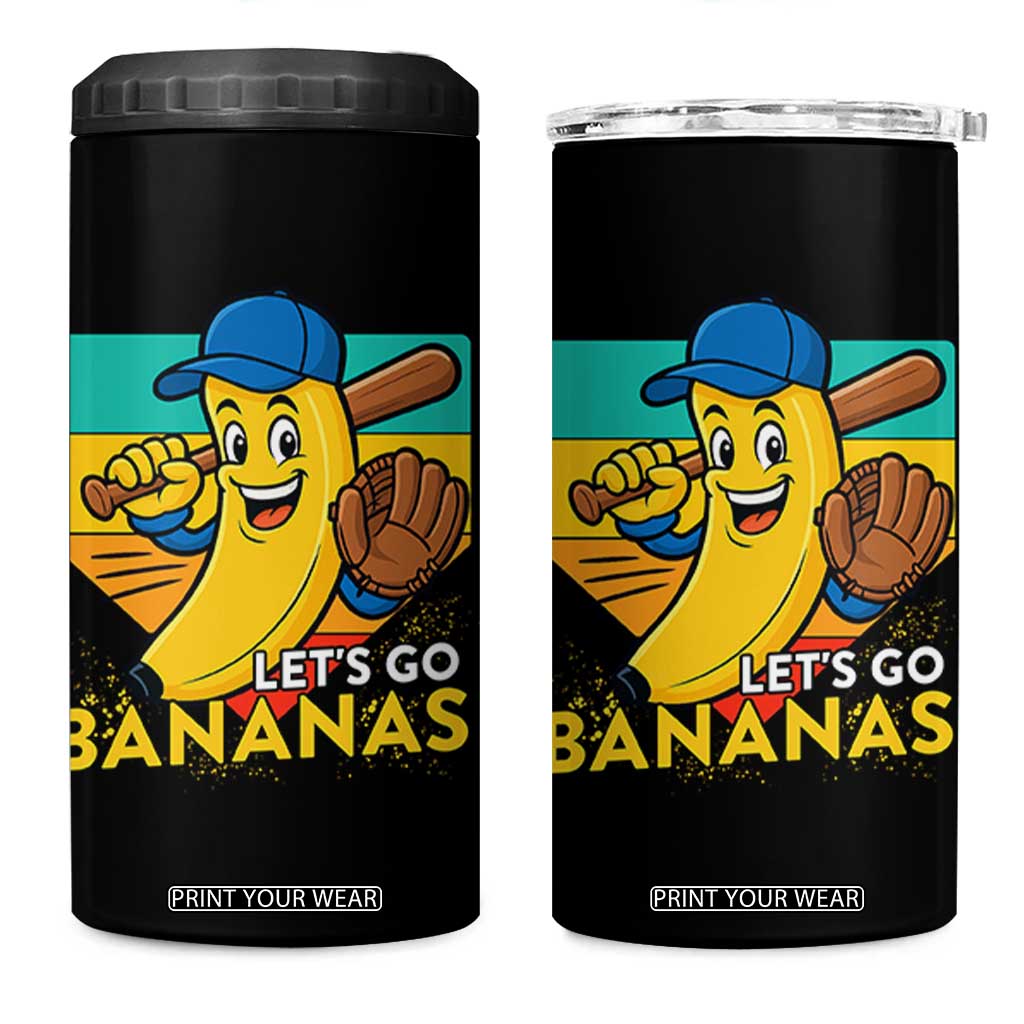 Lets Go Bananas 4 in 1 Can Cooler Tumbler Funny Banana Baseball Fruit Sports Gift TS12 One Size: 16 oz Black Print Your Wear