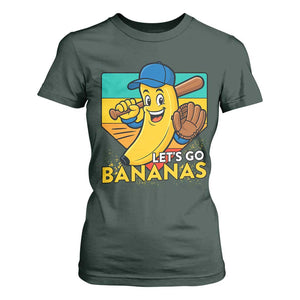 Lets Go Bananas T Shirt For Women Funny Banana Baseball Fruit Sports Gift TS12 Dark Forest Green Print Your Wear