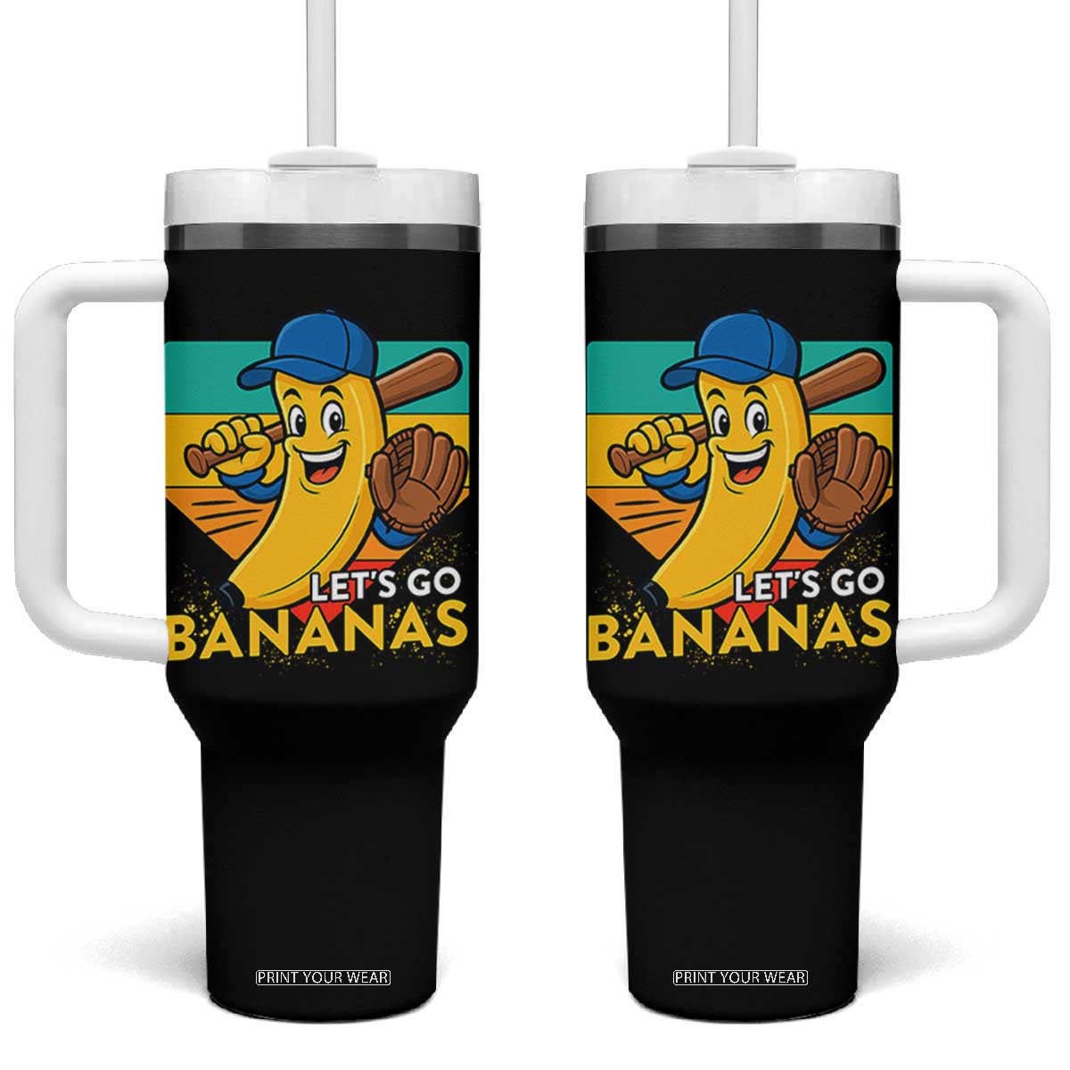 Lets Go Bananas Tumbler With Handle Funny Banana Baseball Fruit Sports Gift TS12 One Size: 40 oz Black Print Your Wear
