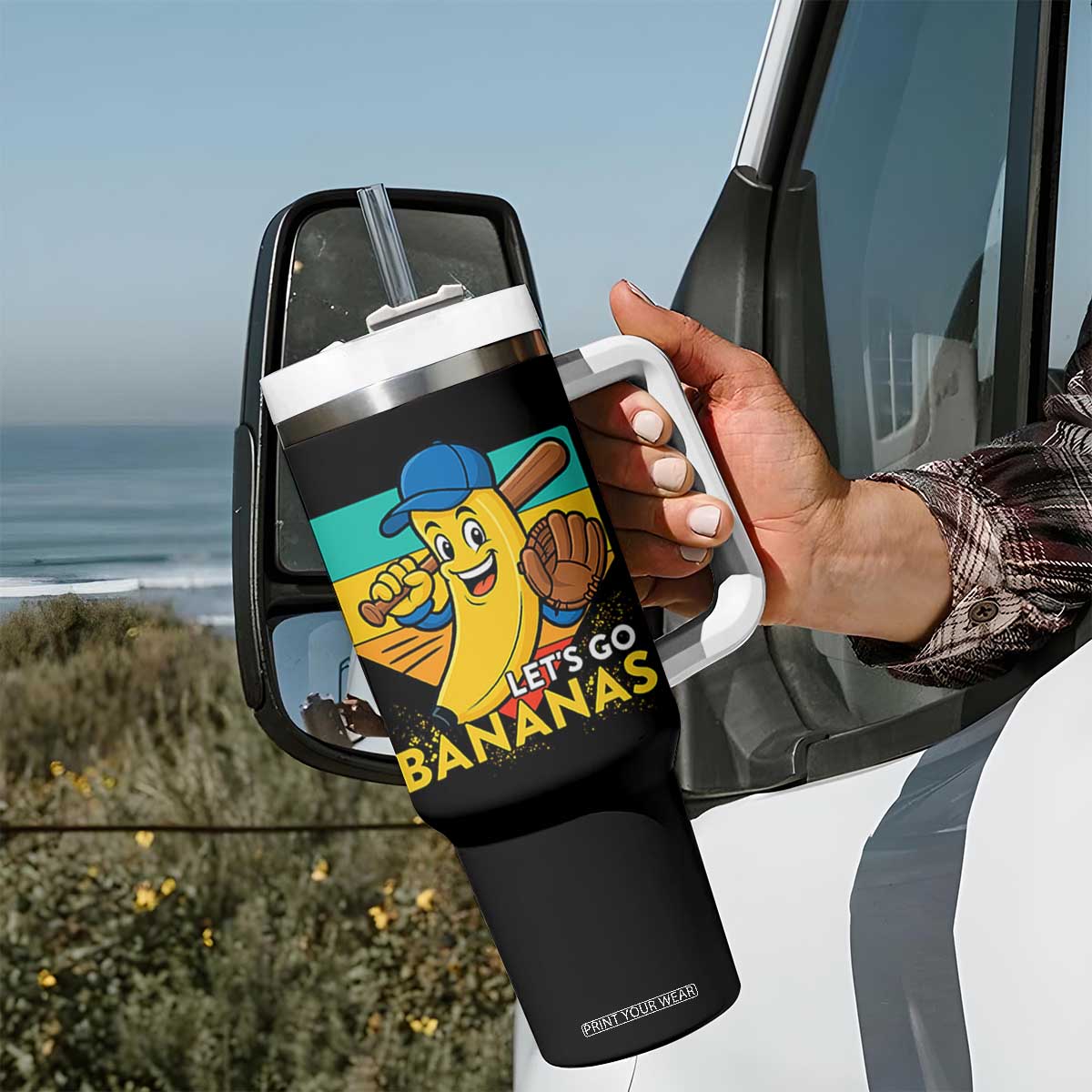Lets Go Bananas Tumbler With Handle Funny Banana Baseball Fruit Sports Gift TS12 Print Your Wear