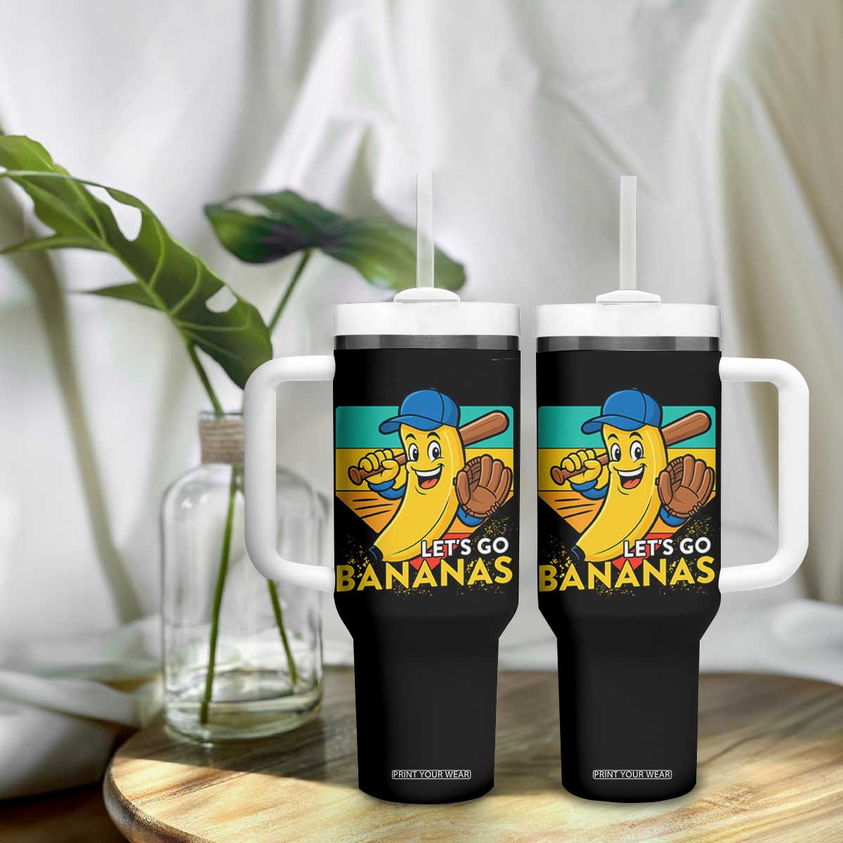 Lets Go Bananas Tumbler With Handle Funny Banana Baseball Fruit Sports Gift TS12 Print Your Wear