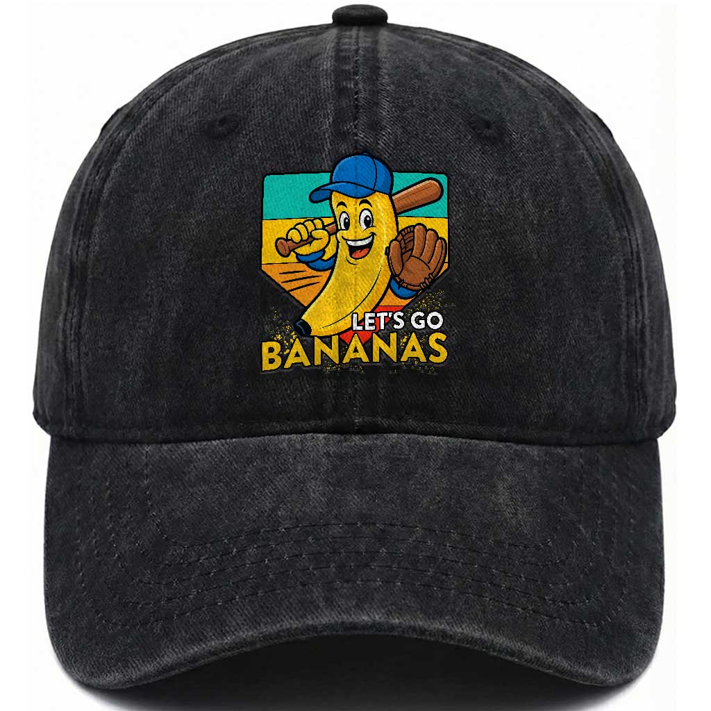 Lets Go Bananas Washed Cotton Baseball Cap Funny Banana Baseball Fruit Sports Gift TS12 Washed Cap Universal Fit Black Print Your Wear