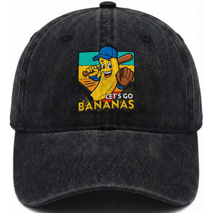 Lets Go Bananas Washed Cotton Baseball Cap Funny Banana Baseball Fruit Sports Gift TS12 Washed Cap Universal Fit Black Print Your Wear