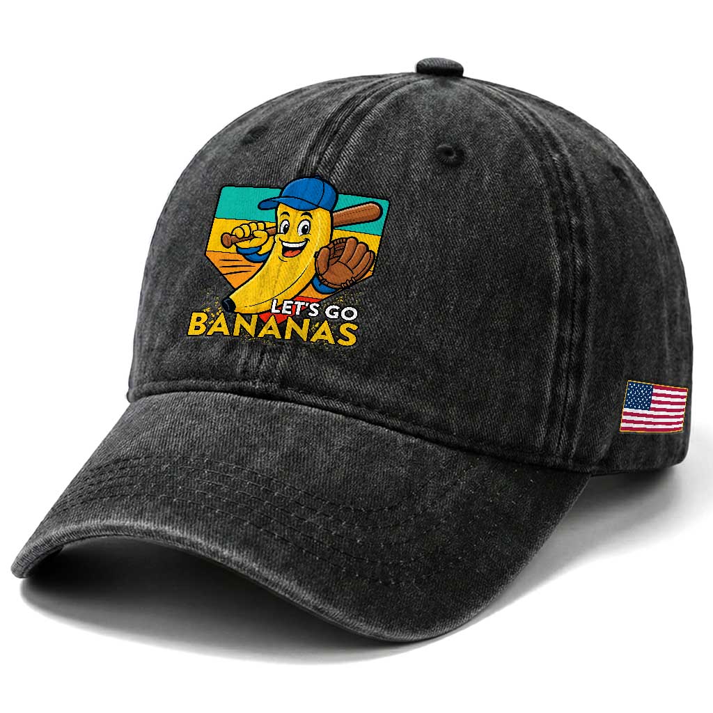 Lets Go Bananas Washed Cotton Baseball Cap Funny Banana Baseball Fruit Sports Gift TS12 Print Your Wear