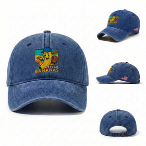 Lets Go Bananas Washed Cotton Baseball Cap Funny Banana Baseball Fruit Sports Gift TS12 Washed Cap Universal Fit Royal Blue Print Your Wear