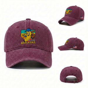 Lets Go Bananas Washed Cotton Baseball Cap Funny Banana Baseball Fruit Sports Gift TS12 Washed Cap Universal Fit Burgundy Print Your Wear