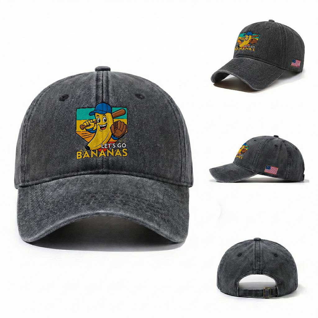Lets Go Bananas Washed Cotton Baseball Cap Funny Banana Baseball Fruit Sports Gift TS12 Washed Cap Universal Fit Dark Gray Print Your Wear